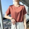 Silk short-sleeved T-shirt, women's mercerized cotton summer women's wear 2024 new style, solid color half-sleeved top, white T-shirt Specification image